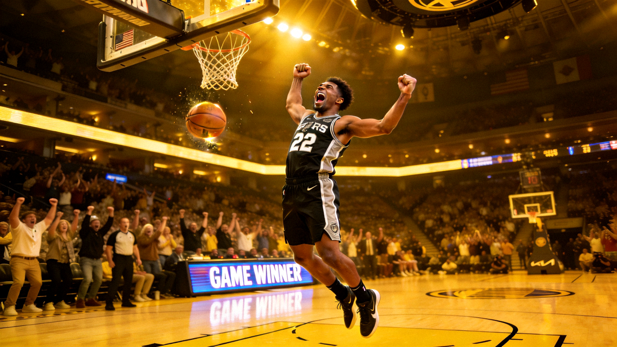 NBA角色球员在关键时刻命中关键三分球，庆祝瞬间